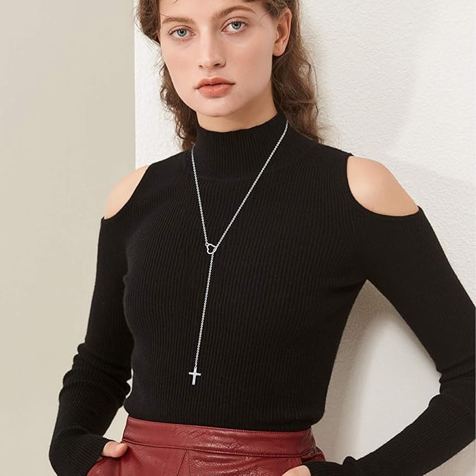 FOCALOOK Lariat Y-Necklaces | Long Necklaces for Women | Long Black Necklaces | Gold Necklaces for Women | Drop Heart Necklaces for Women | Front Adjustable Long Chain Necklace