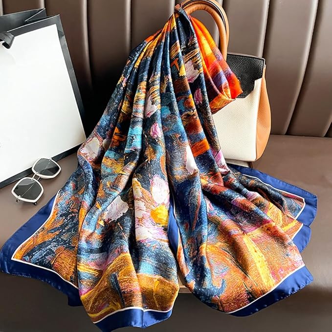 Clysoru Silk Scarf For Women Hair Scarves Lightweight Satin Elegant Shawl Wraps Bufanda Mujer Fashion Accessories 70.8"X35.4"
