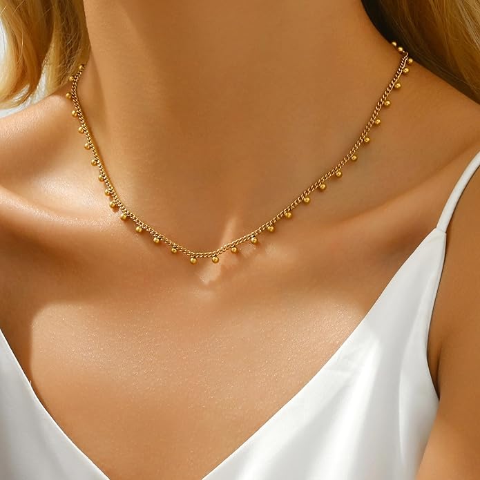 Gold Chain Necklace for Women 18K Gold Plated Stainless Steel Necklace Dainty Star Cross Heart Choker Chains Simple Delicate Minimalist Trendy Jewelry
