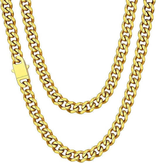 ChainsHouse Cuban Chain Necklace for Men, Stainless Steel/Black/Gold Plated Miami Cuban Necklace 6/9/12MM Width 18"-30" Length Hip Hop Jewelry, Send Gift Box