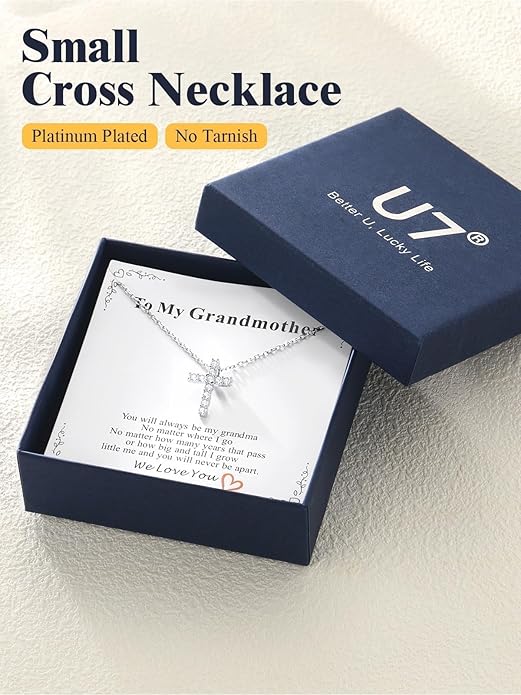 U7 Cross Necklace for Women,Silver/14K Gold Large or Small Cross Necklaces with CZ Diamond,Faith Birthday/Christmas Gift for Her Women Mother Daughter Grandmother