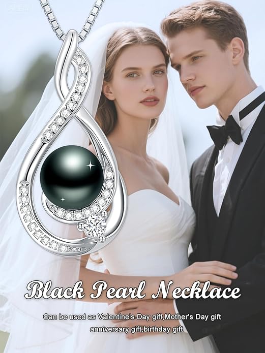 KANNSOAR Tahitian Black Pearl 18K White Gold Plated Sterling Silver Heart/Infinity/Four Leaf Clover Pendant Necklace Jewelry Gifts for Women Wife Mom Girlfriend Wedding Birthday Anniversary Christmas