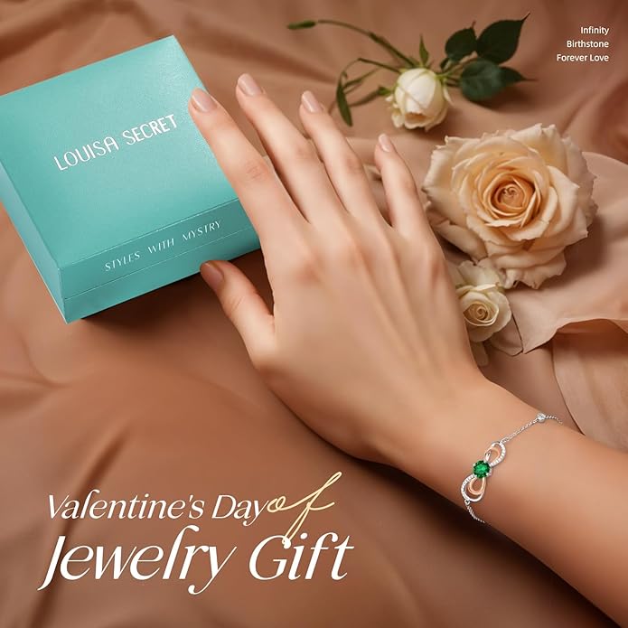 LOUISA SECRET Rose Gold Infinity Heart Bracelet for Women, Adjustable Chain 925 Sterling Silver Link Birthstone Bracelets, Best Anniversary Birthday Jewelry Gifts for Women Mom Wife Her