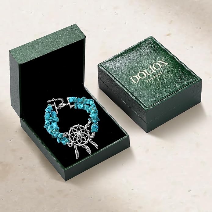 Boho Genuine Turquoise Bracelet for Women Western 925 Sterling Silver Gemstone Tree of Life Dream Catcher Sunflower Bracelets Jewelry for Her
