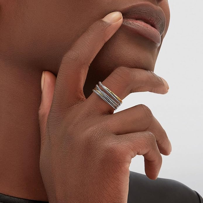 2 Tone 14K Gold & Silver Plated Ring, Wide Intertwined Crossover Statement Chunky Gold Rings Vintage Fashion Band Rings for Women Designer Jewelry Gifts