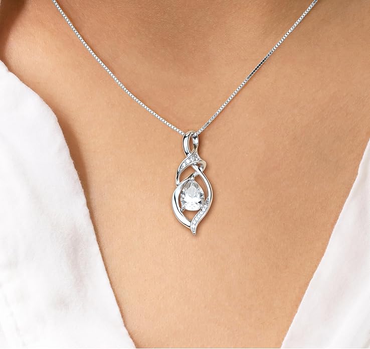 Birthstone Necklace for Women 925 Sterling Silver Necklace Birthday Gifts for Women Mom Wife 18"+2" Inch