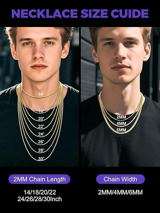 Richsteel Stainless Steel Mens Flat Link Chain Necklace, Black/Gold/Steel Chain for men, 2mm/4mm/6mm Width, No Tarnish & Hypoallergenic Hip Hop Jewelry, 18"-30" Length