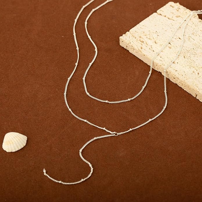 Lariat Necklace for Women, Dainty 14K Gold/Silver Plated Long Necklaces for Women Trendy Simple Layered Y-Shaped Drop Pendant Necklace Adjustable Gold Jewelry Gifts For Her Christmas Stocking Stuffer