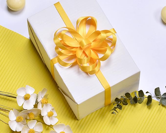 LEEQE Double Face Yellow Satin Ribbon 3/8 inch X 50 Yards Polyester Yellow Ribbon for Gift Wrapping Very Suitable for Weddings Party Hair Bow Invitation Decorations and More