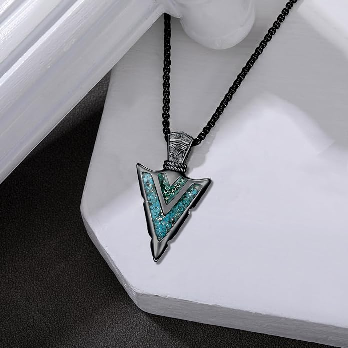 Suiknsn Arrowhead Necklace for Men Women 925 Sterling Silver Turquoise Malachite Celtic/Eye of Horus/Viking Arrow Pendant Amulet Jewelry Gifts Native American Necklace