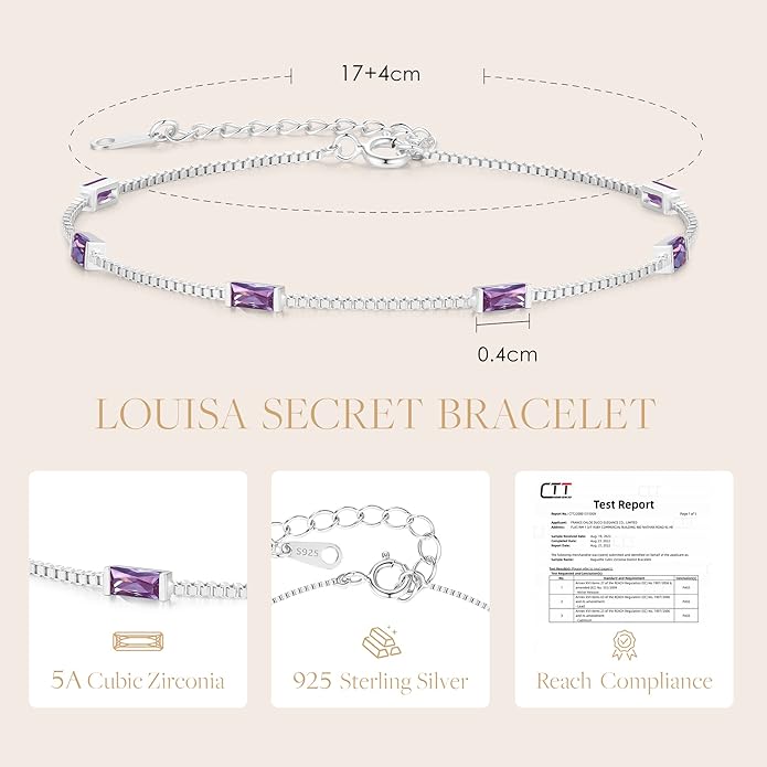 LOUISA SECRET Birthstone Bracelets for Women, 925 Sterling Silver Dainty Simple Women Charm Link Bracelet, Birthday Anniversary Jewelry Gifts for Women Wife Mom Her