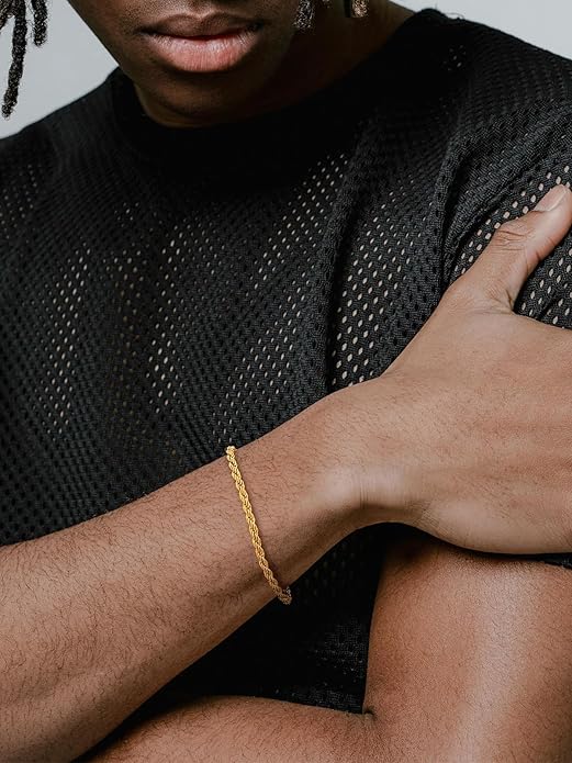 U7 Link Bracelets for Men, Cuban Link/Rope/Watch Band Solid Bracelet, Silver Black Gold Color Wrist Bracelet 3/6/9/12/15mm Width, 6.5/7.5/8.3 Inch Length, Hand Chain Jewelry for Mens Women