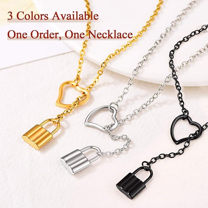 FOCALOOK Lariat Y-Necklaces | Long Necklaces for Women | Long Black Necklaces | Gold Necklaces for Women | Drop Heart Necklaces for Women | Front Adjustable Long Chain Necklace