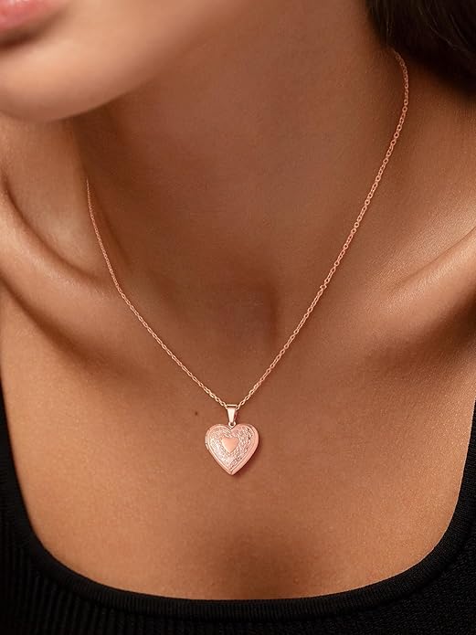 U7 Women Locket Necklace Platinum 14K Gold Photo Lockets that Hold Picture,Chain 20 Inch Personalized Gift Custom Love Heart Image Necklaces
