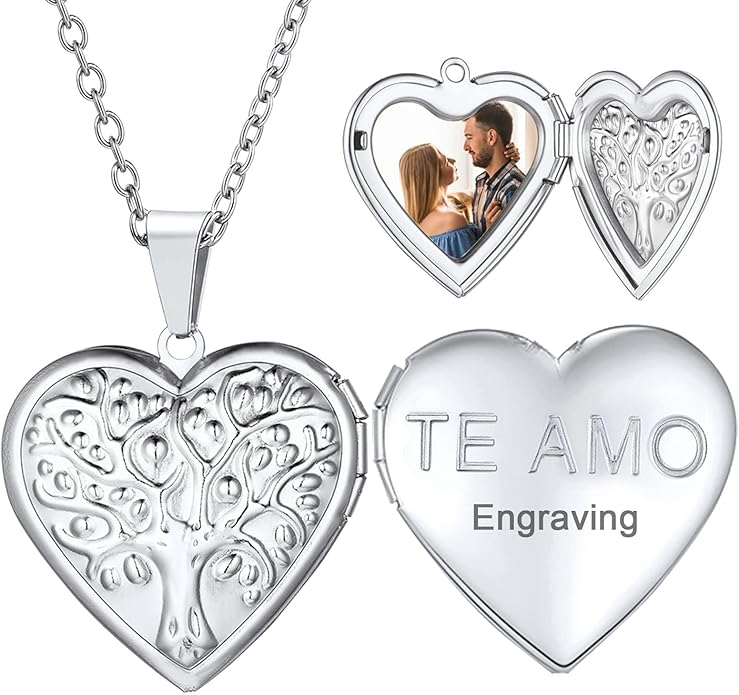 U7 Women Locket Necklace Platinum 14K Gold Photo Lockets that Hold Picture,Chain 20 Inch Personalized Gift Custom Love Heart Image Necklaces