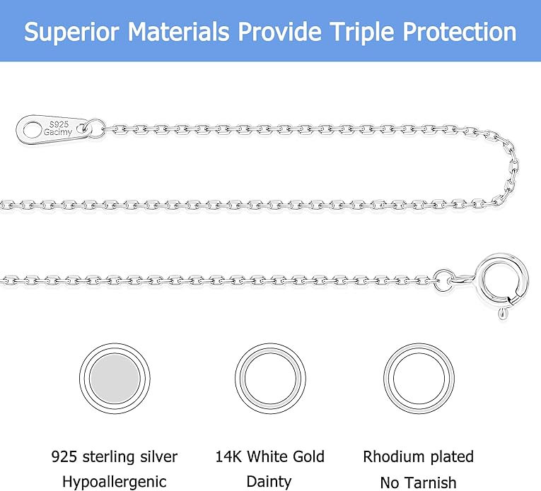 Gacimy 925 Sterling Silver Chain for Women, 1mm 1.3mm 1.5mm 1.8mm Cable Chain Necklaces