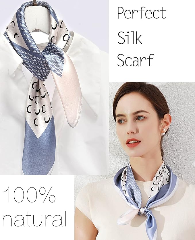 kcctoo 27.5" Mulberry Silk Feeling Head Scarf Women's Fashion Square Neck Satin Scarfs for Bag Hair Scarves Gift