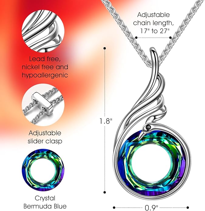 Kate Lynn “Rise From the Ashes” Phoenix Necklaces for Men Women, 18~27 Inch Adjustable Necklace, Ideal Birthday Gift Christmas Gift for Men Women, Symbol of Luck and Renewal