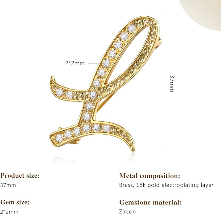 Cicy Bell A-Z Initial 26 Letter Brooch Pins 18k Gold Plated Cubic Zirconia Breastpin Name Personalized Gifts for Women Men