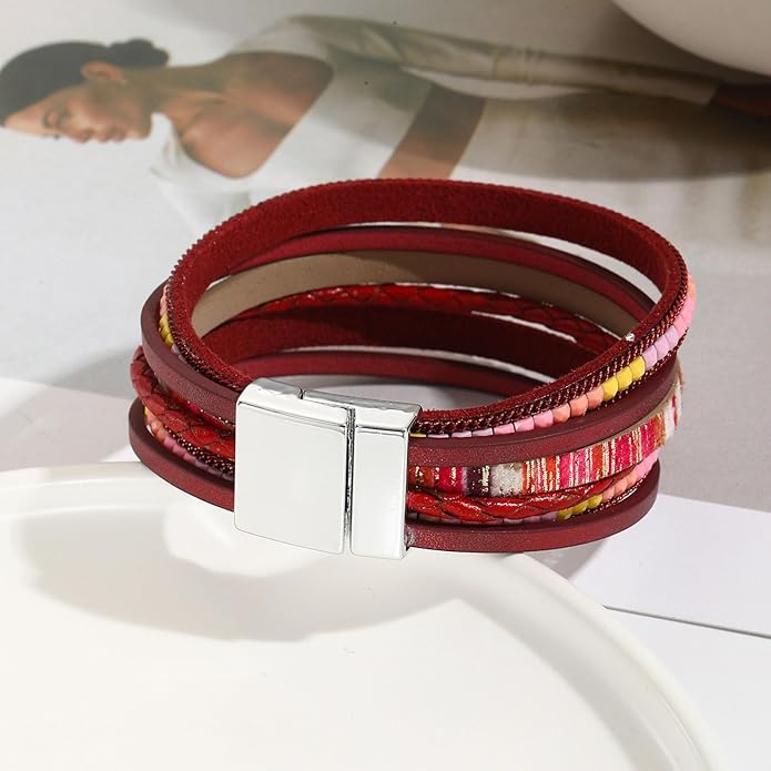 VIBILIA Boho Leather Wrap Bracelets for Women Multi-Layer Bracelets with Strong Clasp Jewelry for Women