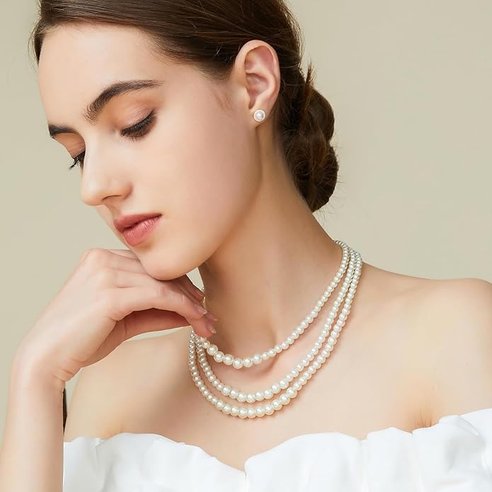 BABEYOND Round Imitation Pearl Necklace Vintage Multi Strands Necklace 20s Flapper Necklace for Party