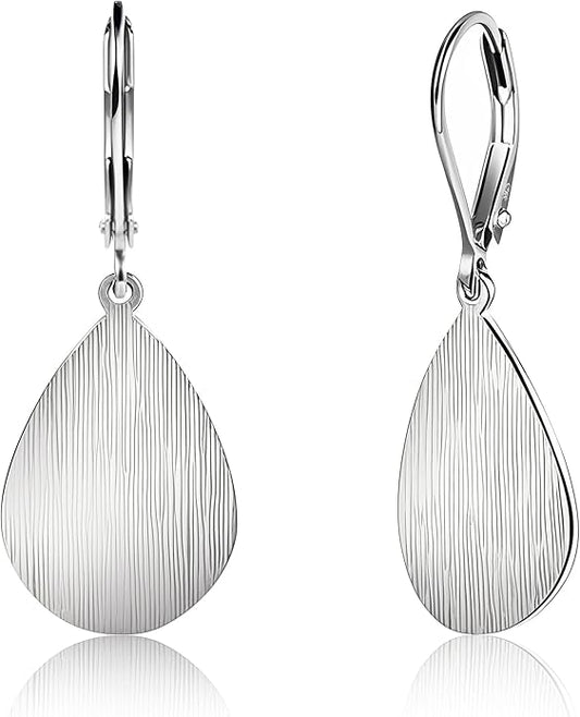 14K Gold Dangle Earrings for Women，Lightweight Circle Disc Coin Geometric Flat Brushed Drop Earrings, Hypoallergenic Leverback Earrings S925 Jewelry