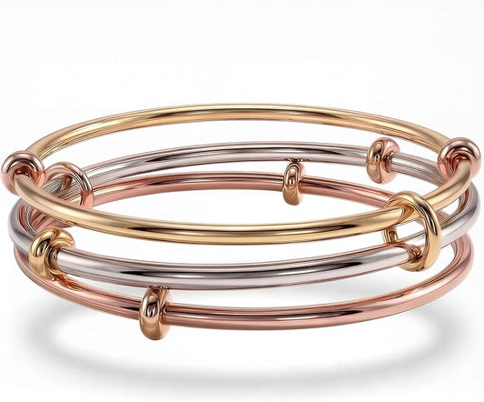 Musishiyu Gold Bracelets for Women Stacking Bangle - 18K Mixed Metal Tri-Color Rolling Interlocking Bands, Cubic Zirconia Fidget Anxiety Jewelry, Valentine's Galentine's Day Gifts (Love, Loyalty, Friendship)