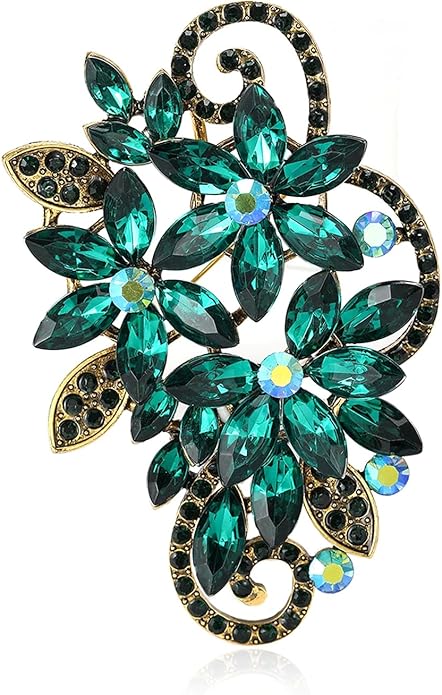 YOQUCOL Vintage Red Austrian Crystal Rhinestone Flower Shape Brooch Pin for Women