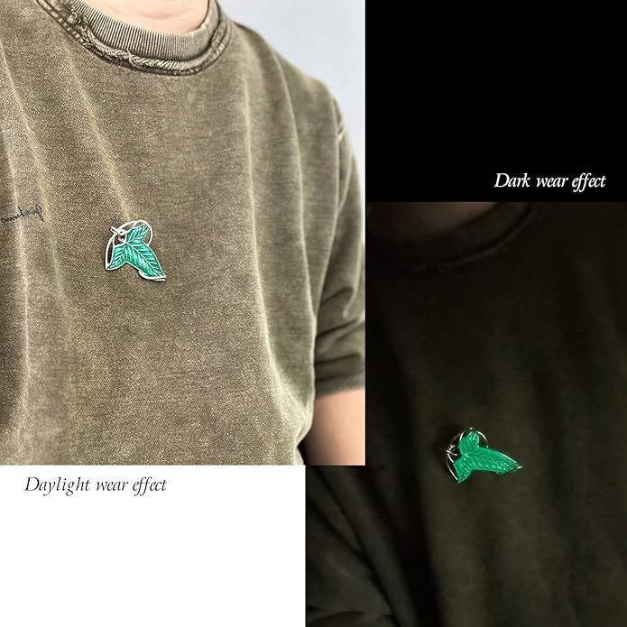 Bahamut Elegant Elven Green Tree Leaf Enamel Pins Brooch for Women Men Suit Pendant Necklace,Cloak Clasp Brooches Cosplay Jewelry