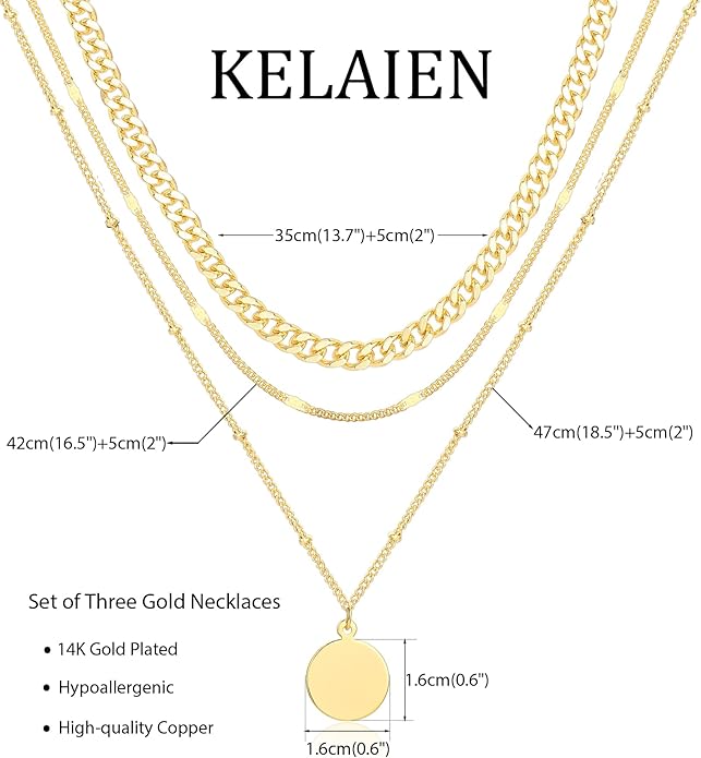 Layered Gold Silver Necklace for Women Non Tarnish,Dainty Choker Statement Chunky Necklace Stack Charm Pendant Chain Necklace Set 14K Gold Plated Long Stacked Womens Necklaces Trendy Jewelry Gift