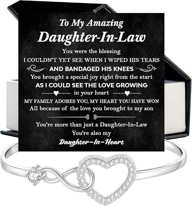 To My Beautiful Daughter In Law Bracelet From Mother-In-Law, Daughter In Law Birthday Gifts, Infinity Star Heart Bracelet For Her With Heartfelt Message Card & Elegant Box, Bonus Daughters Bracelets