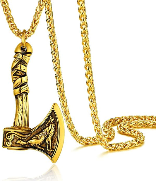PROSTEEL Norse Viking Jewelry for Men Women, Vintage Thor Hammer/Thor Axe/Raven/Odin Necklace, 316L Stainless Steel Pendant Chain, Come with Box