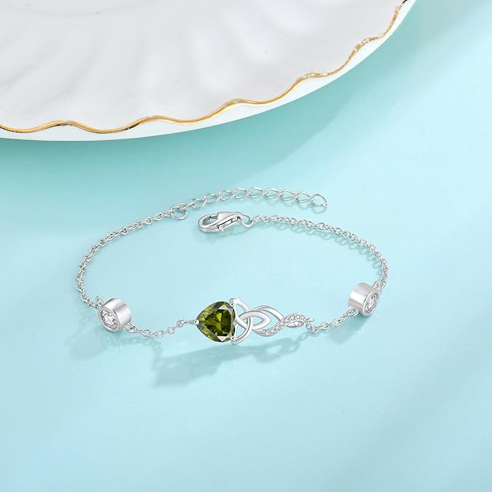 Infinity Celtic Knot Bracelet 925 Sterling Silver Birthstone Bracelet Irish Jewelry Gifts for Women