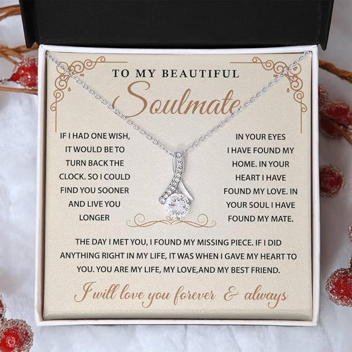 To My Beautiful Soulmate Necklace Romantic Gift for Girlfriend Wife With Message Card & Gift Box, Perfect for Anniversary Birthday Christmas or Valentine’s Day