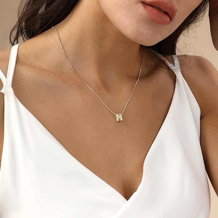 Bubble Gold Letter Necklace for Women, 14k Gold Plated Balloon Initial Necklace, Dainty Gold Necklace for Women, Personalized Bubble Pendant Name Necklace, Fashion Accessories Trendy Jewelry