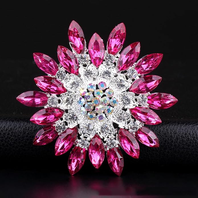 Rhinestone Sunflower Brooch Pin for Women Red Black Purple Large Flower Broochs Snowflake Brooch Marquise Wreath Brooches Jewelry