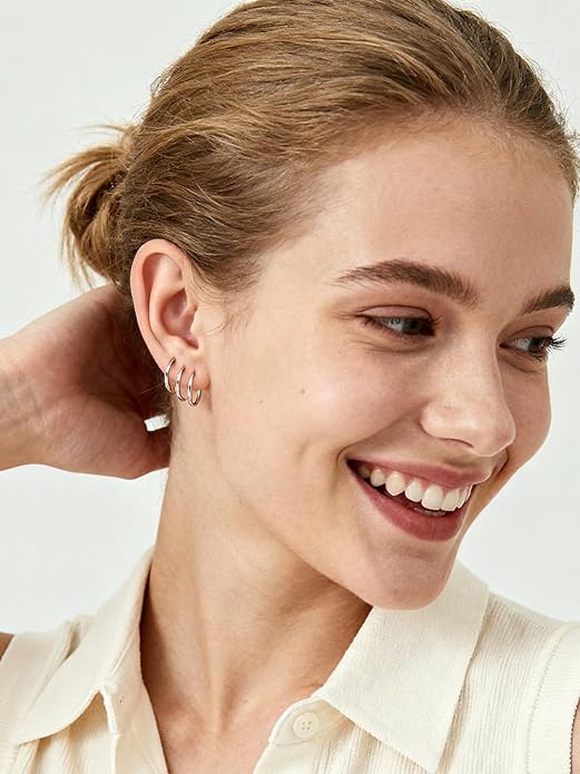 Silvora 925 Sterling Silver Small Hoop Earrings for Women Huggie Earrings Hypoallergenic Cartilage Earrings Tiny Hoops 6mm/8mm/10mm/12mm/14mm/16mm/18mm/20mm