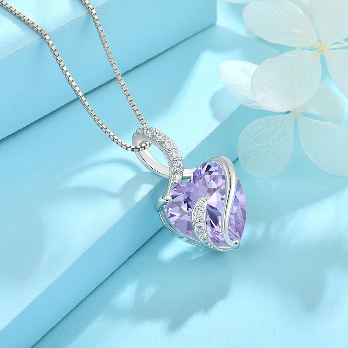 FJ Infinity Birthstone Necklace 925 Sterling Silver Love Heart Pendant Jewelry Gifts for Women