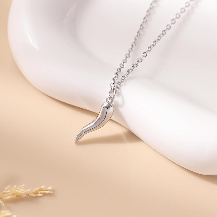 Baydurcan Evil Eye Necklace Italian Horn Necklace for Women Evil Eye Pendant Jewelry (Evil Eye & Horn)