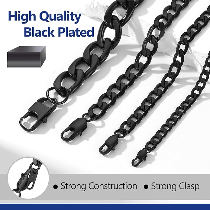 PROSTEEL 316L Stainless Steel Cuban Link Chain Necklaces for Men, Black/18K Gold Plated, Hypoallergenic Jewelry, 4mm-13mm, 14"-30", Come with Box