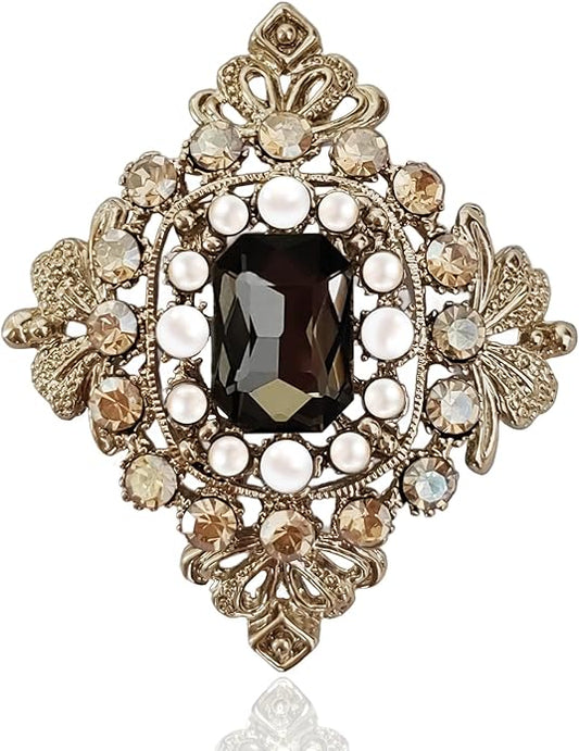 Vintage Brooch Pin for Women Girls Baroque Retro Gold Cross Brooch Accessories Elegant Austrian Crystal Rhinestone Brooch Pin Dress Coat Sweater Suit Party Wedding Gifts Victorian Bridal Jewelry