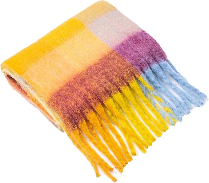SHOHOKU Large Chunky Plaid Scarf Coloured Checked Oversized Scarf Tassel Soft Fall Winter Thick Warm Shawl Women