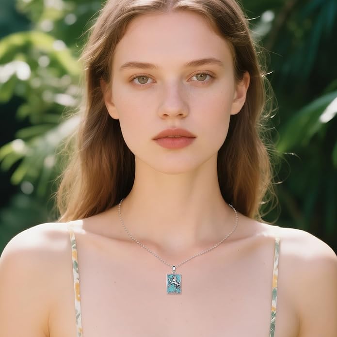 Vintage Horse Necklace 925 Sterling Silver Genuine Turquoise Horse Pentant Necklace Jewelry Gift For Women