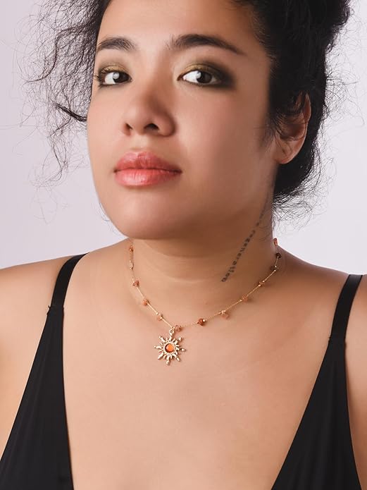 Sacina Sun Choker Necklace, Natural Crystal Necklace, Boho Hippie Jewelry, Christmas Jewelry Gift For Women