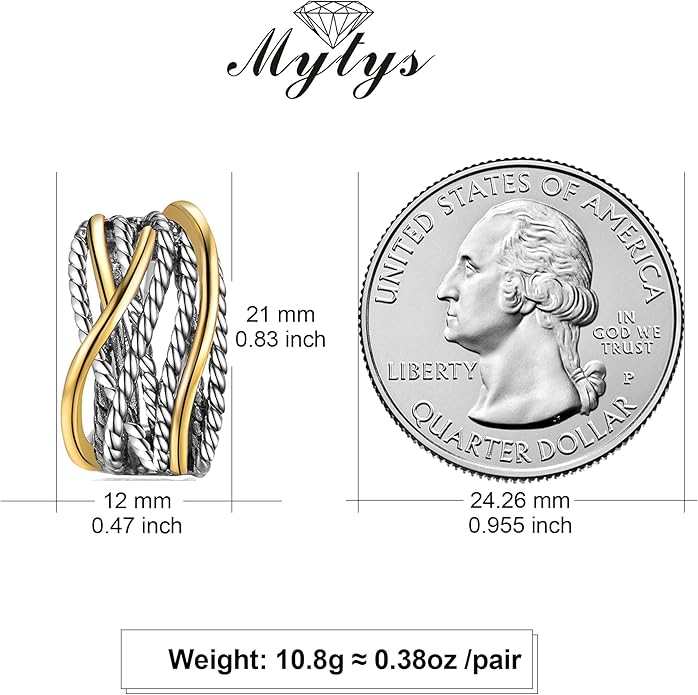 Two Tone Huggie Hoop Earrings Cross Over Design Twisted Rope Silver Gold Statement Wide Band Clip On Hoops for Women Fashion Jewelry Gift