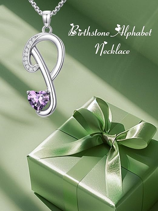 Christmas Gifts for Women Alphabet A to Z Initial Birthstone Pendant Necklaces for Women - 18k White Gold Plated Personalized Name Jewelry Valentine Mothers Day Birthday Gifts for Women Her Girlfriend