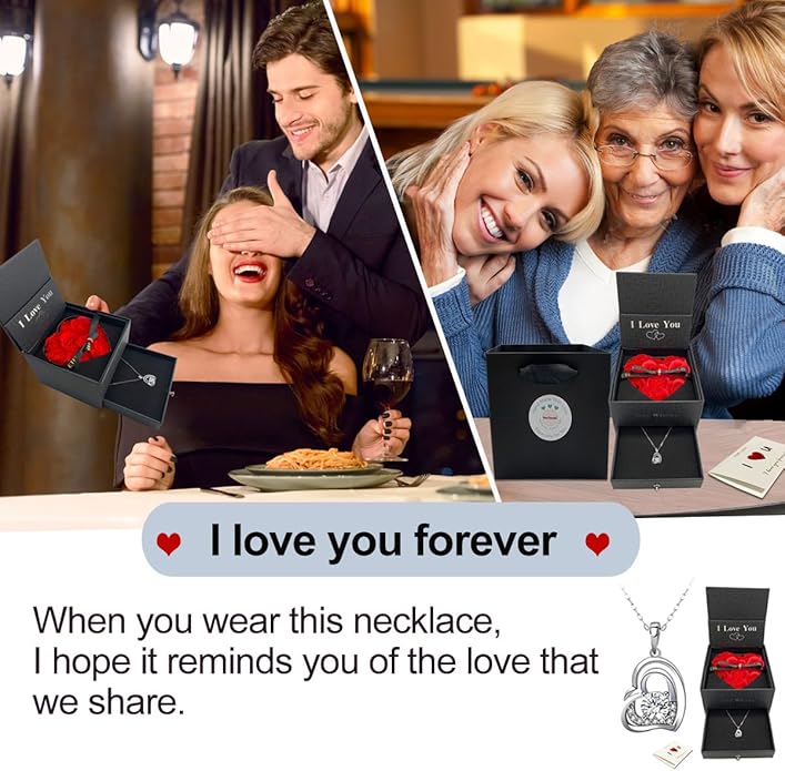 Mothers Day Gifts, Mom Gifts from Daughter Son, Necklace for Mom, Silver Necklace Gifts with Rose Flower for Grandma Daughter Girlfriend and Wife on Birthday Anniversary