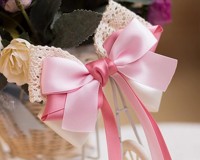 LEEQE Double Face Pearl Pink Satin Ribbon 7/8 inch X 25 Yards Polyester Pearl Pink Ribbon for Gift Wrapping Very Suitable for Weddings Party Invitation Decorations and More