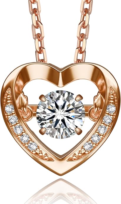 MomentWish Dancing Heart Necklace for Women, 0.5/1 Carat Dancing Moissanite Necklace for Her 925 Sterling Silver Pendant Anniversary Birthday Christmas Gift for Wife Mom Girlfriend