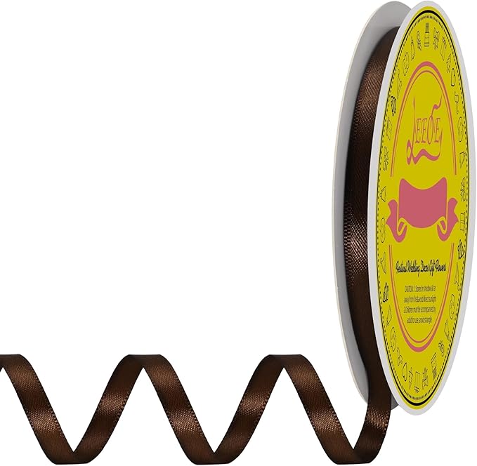 LEEQE Double Face Brown Satin Ribbon 1/4 inch X 50 Yards Polyester Brown Ribbon for Gift Wrapping Very Suitable for Weddings Party Hair Bow Invitation Decorations and More